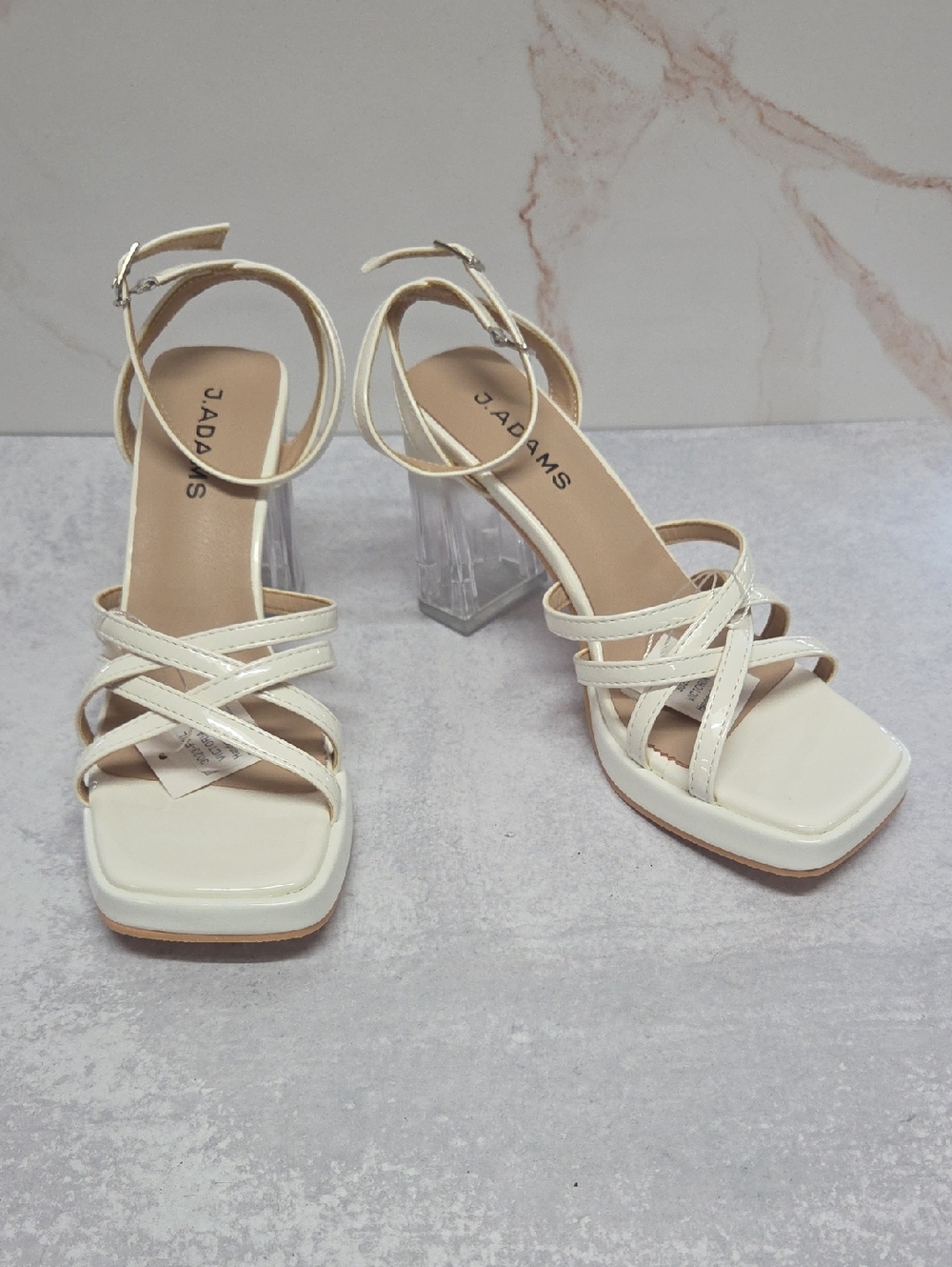 J.Adams Ivory Strappy Clear Block Heel Sandals
